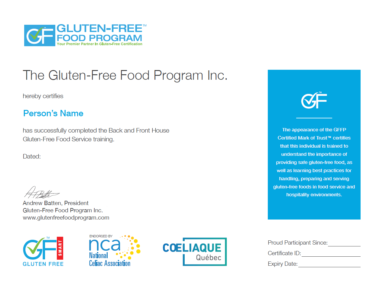 gf smart certificate
